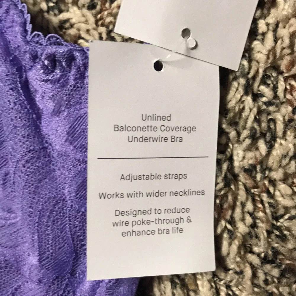 Auden 🍄 Elegant Lace Underwire Balconette Coverage Bra in Lavender | NWT - Picture 5 of 7